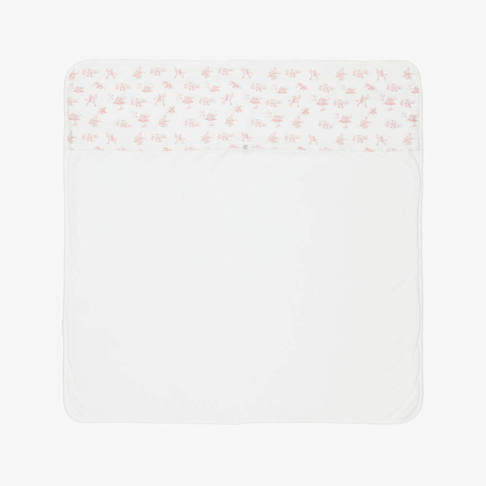Pureté Du... Bébé-Ivory Velour Blanket with Pink Toile De Jouy Pattern (75cm) | Childrensalon