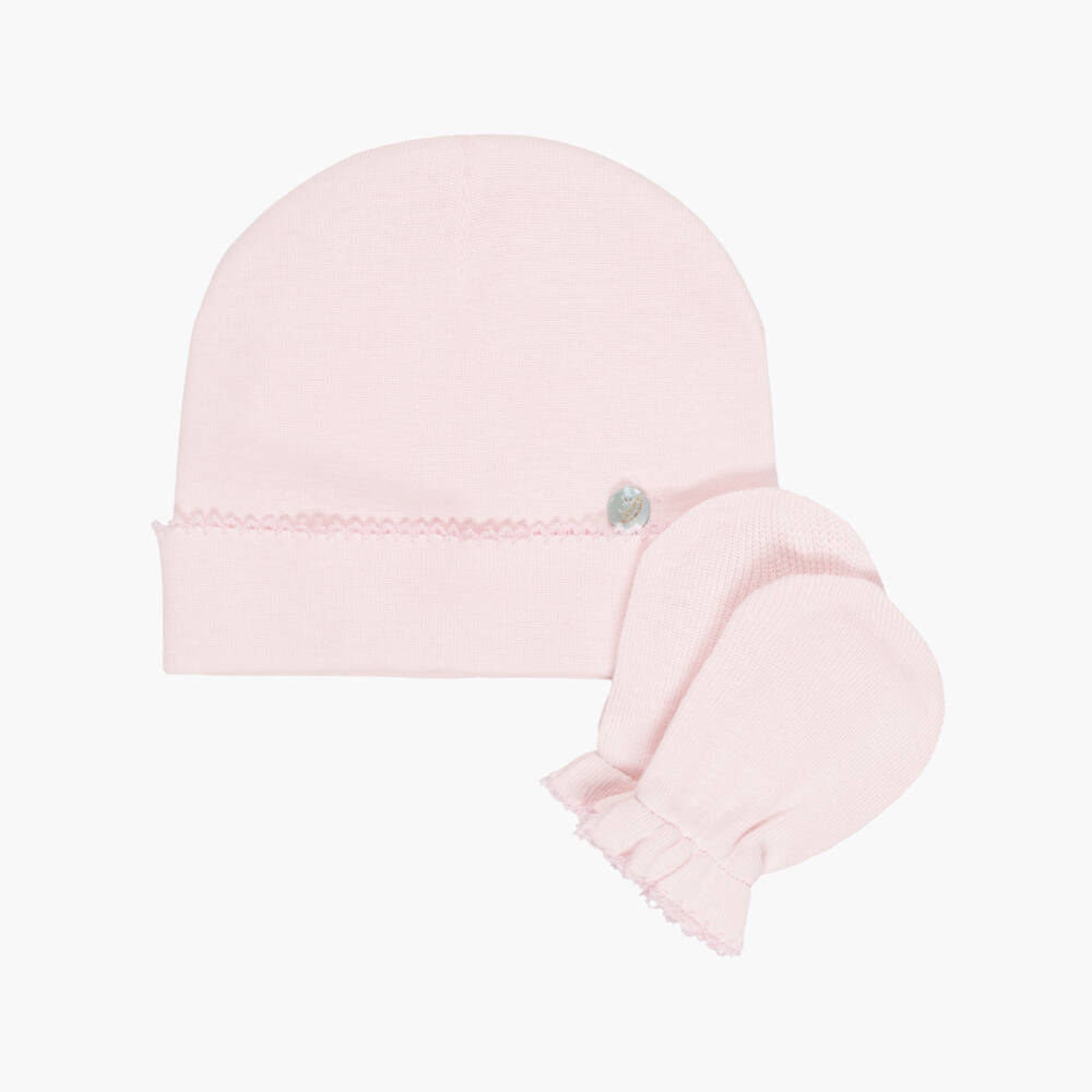 Pureté Du... Bébé-Light Pink Baby Layette Hat & Mittens  | Childrensalon