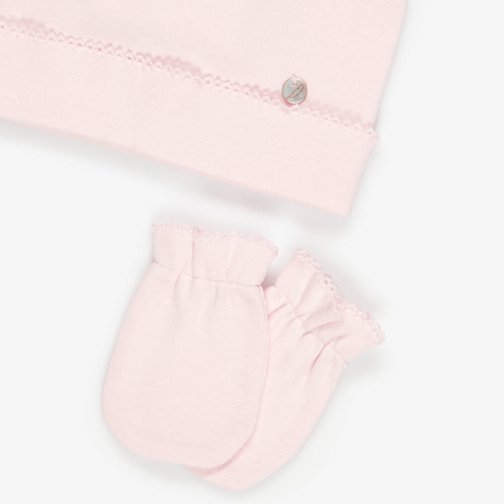Pureté Du... Bébé-Light Pink Baby Layette Hat & Mittens | Childrensalon