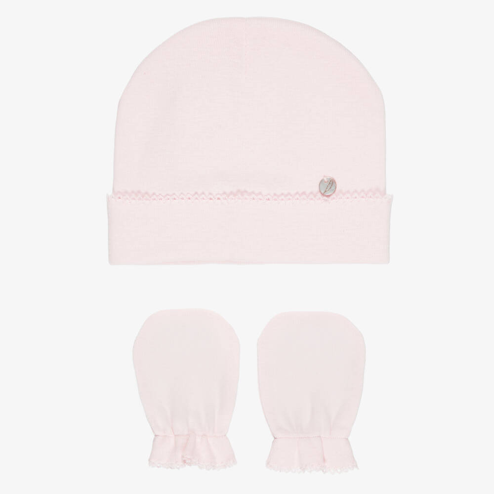 Pureté Du... Bébé-Light Pink Baby Layette Hat & Mittens  | Childrensalon