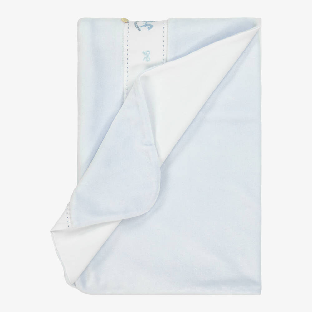 Pureté Du... Bébé-Pale Blue Velour Rocking Horse Blanket (75cm) | Childrensalon