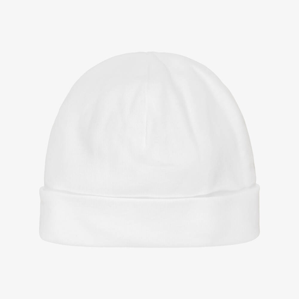 Pureté Du... Bébé-White & Beige Cotton Layette Hat with Embroidered Dots | Childrensalon