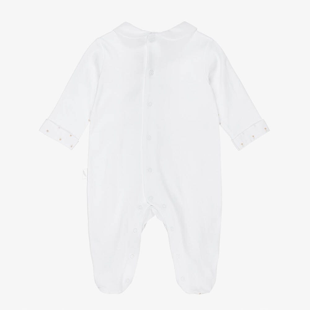 Pureté Du... Bébé-White & Beige Embroidered Cotton Babygrow | Childrensalon