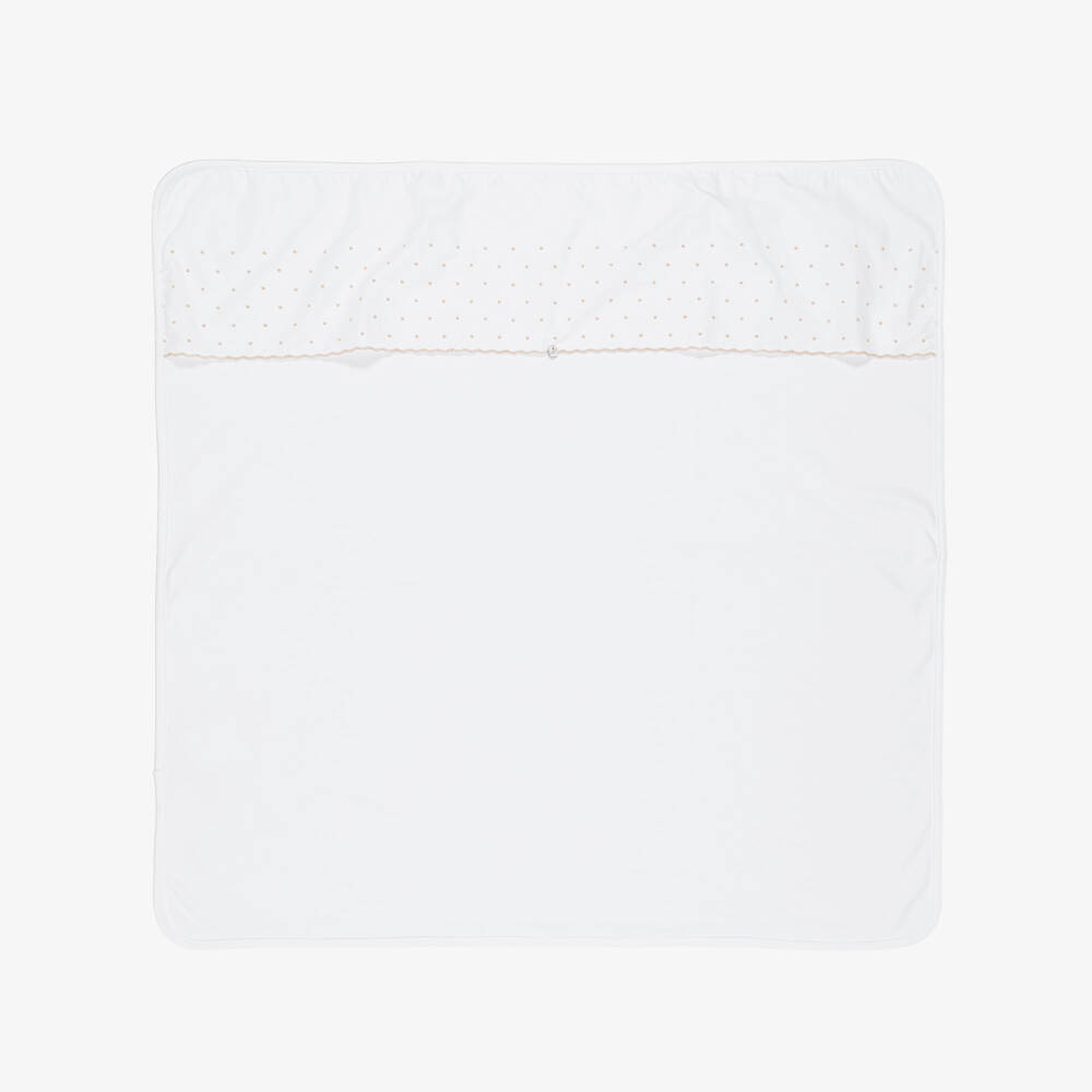 Pureté Du... Bébé-White & Beige Embroidered Cotton Blanket (74cm) | Childrensalon