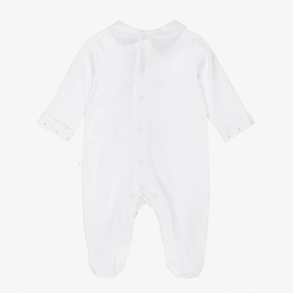 Pureté Du... Bébé-White & Beige Embroidered Cotton Jersey Babygrow | Childrensalon