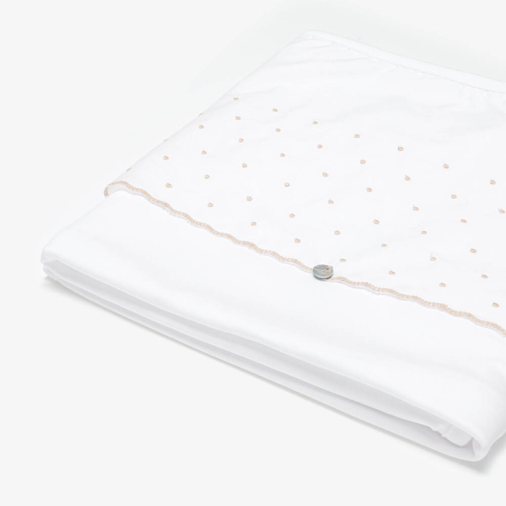 Pureté Du... Bébé-White & Beige Embroidered Cotton Jersey Blanket (74cm) | Childrensalon
