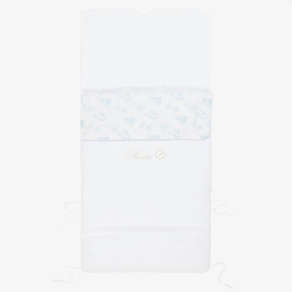 Pureté Du... Bébé-White & Blue Cotton Toile de Jouy Nest (88cm) | Childrensalon