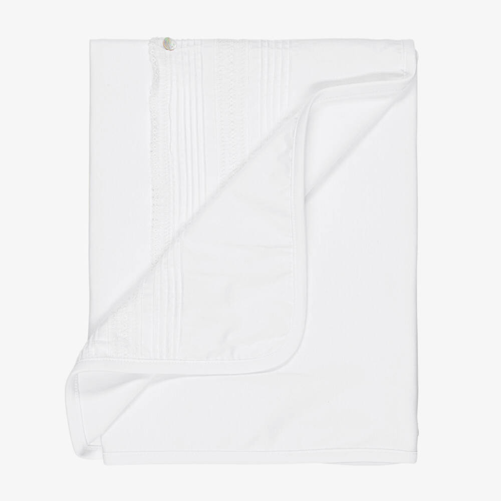 Pureté Du... Bébé-White Cotton Jersey & Lace Baby Blanket (102cm) | Childrensalon