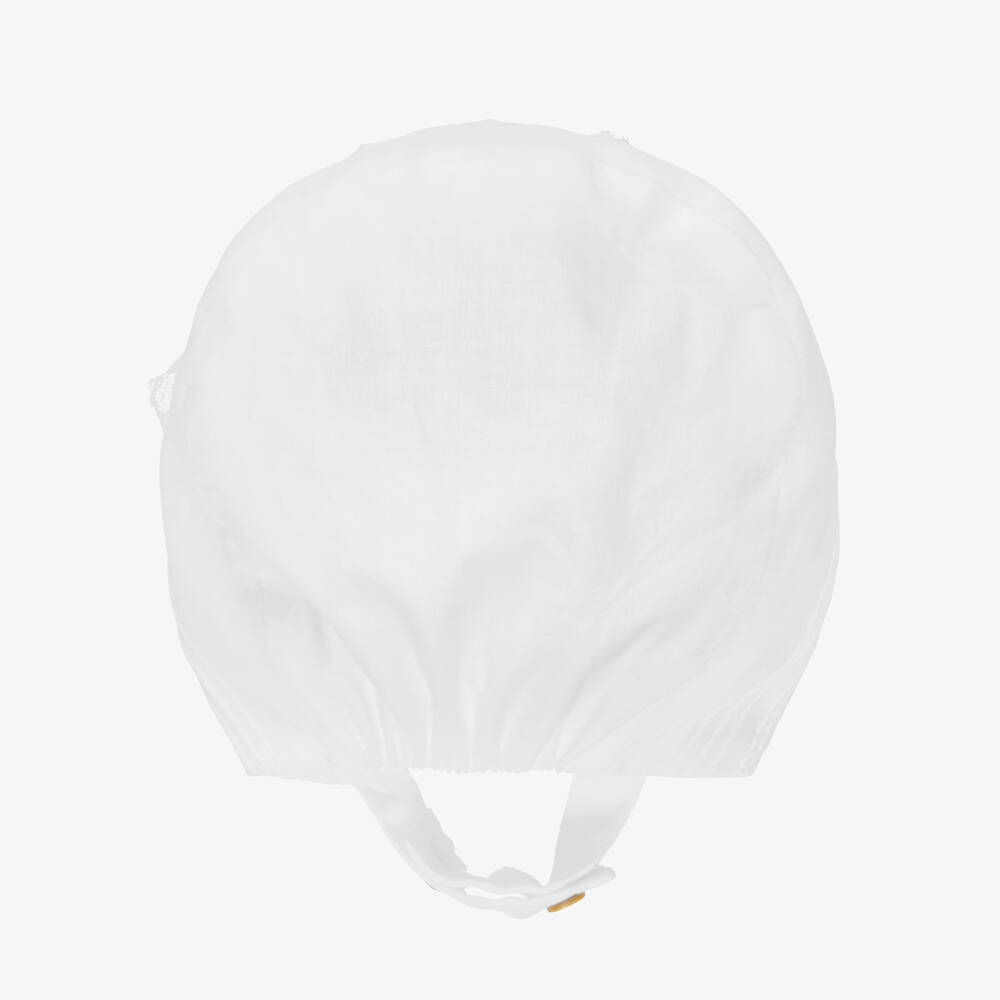 Pureté Du... Bébé-White Cotton & Lace Baby Bonnet | Childrensalon