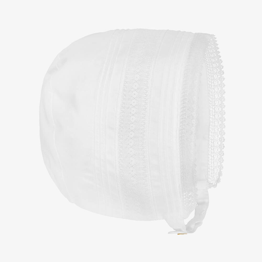 Pureté Du... Bébé-White Cotton & Lace Baby Bonnet | Childrensalon