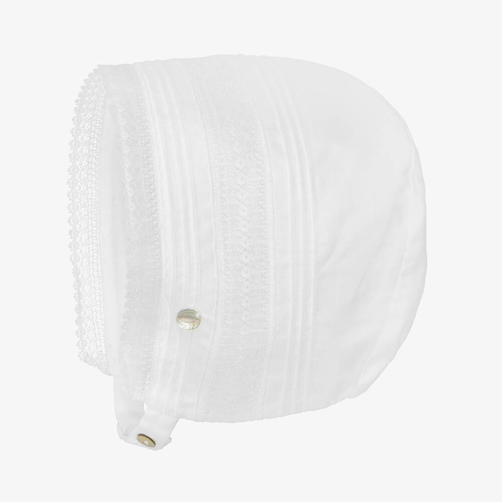 Pureté Du... Bébé-White Cotton & Lace Baby Bonnet | Childrensalon