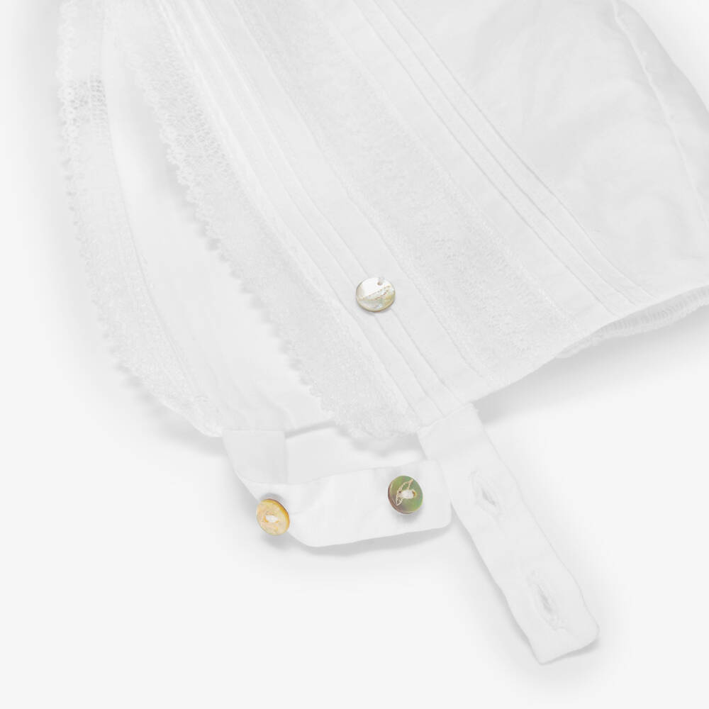 Pureté Du... Bébé-White Cotton & Lace Baby Bonnet | Childrensalon
