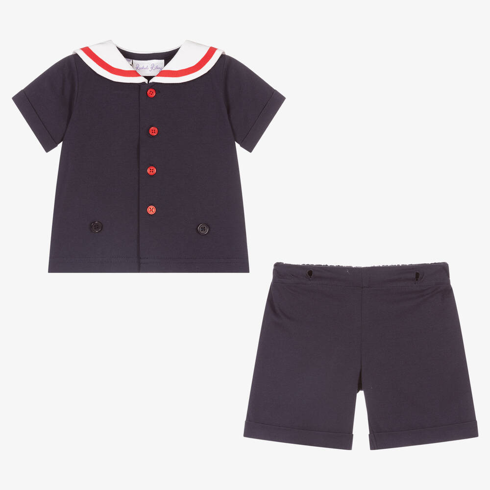 Rachel Riley-Baby Boys Blue Sailor Buster Suit | Childrensalon