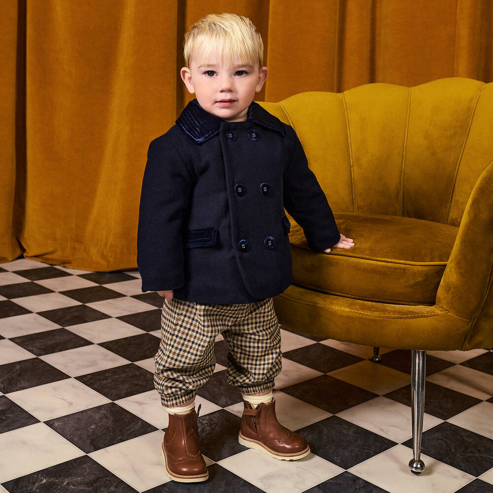 Rachel Riley-Синее двубортное пальто для малышей | Childrensalon