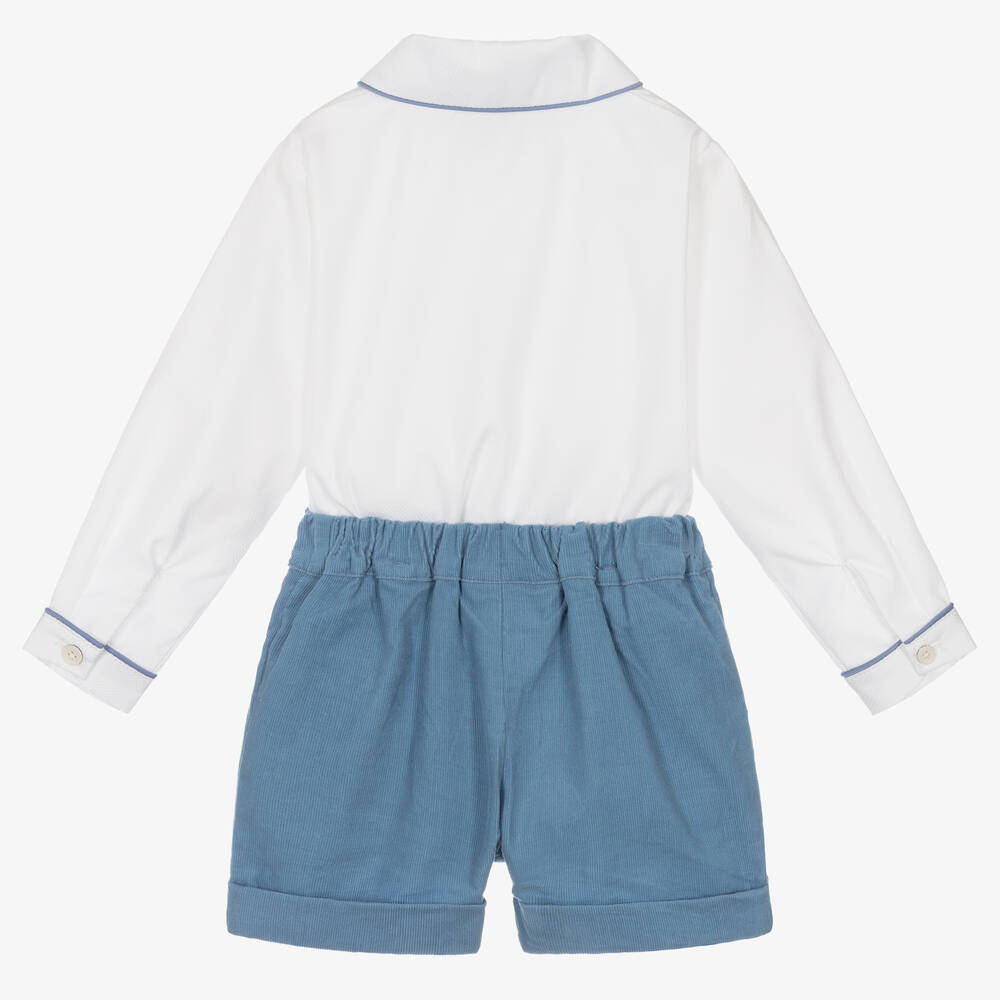 Rachel Riley-Boys Blue & Ivory Cotton Buster Suit | Childrensalon