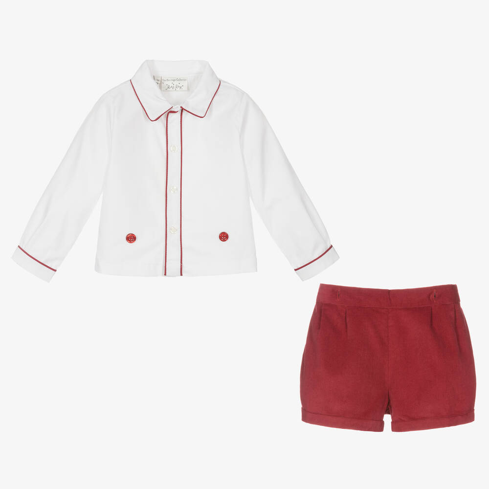 Rachel Riley-Boys Burgundy Red Cotton Buster Suit | Childrensalon