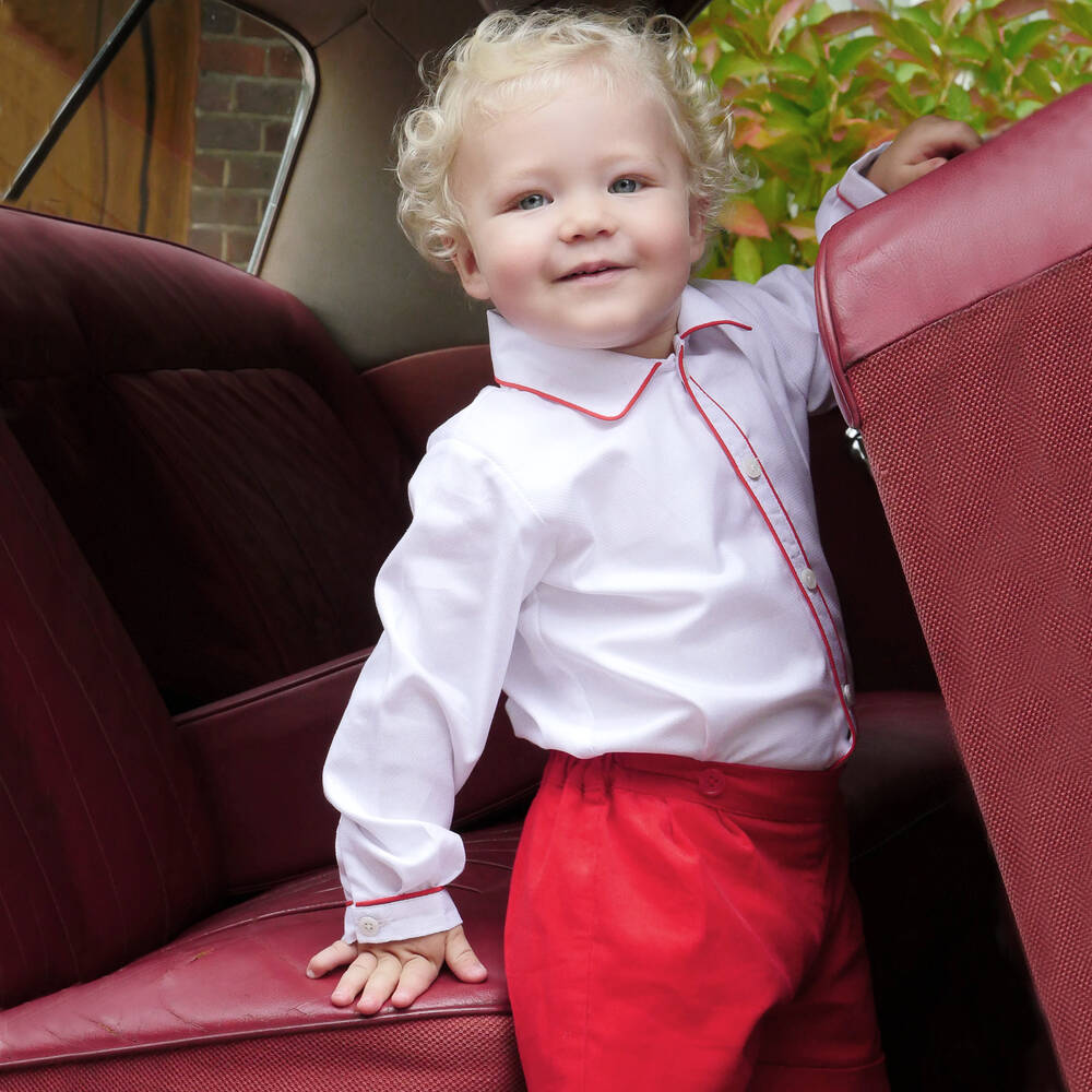 Rachel Riley-Boys Red & Ivory Cotton Buster Suit | Childrensalon