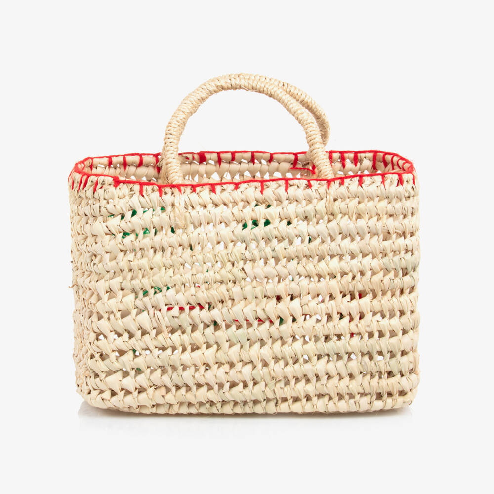 Rachel Riley-Girls Beige Cherry Straw Bag (22cm) | Childrensalon