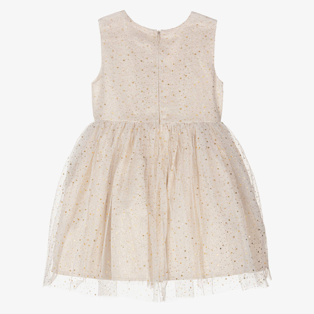 Rachel Riley-Girls Gold Glitter & Star Dress | Childrensalon