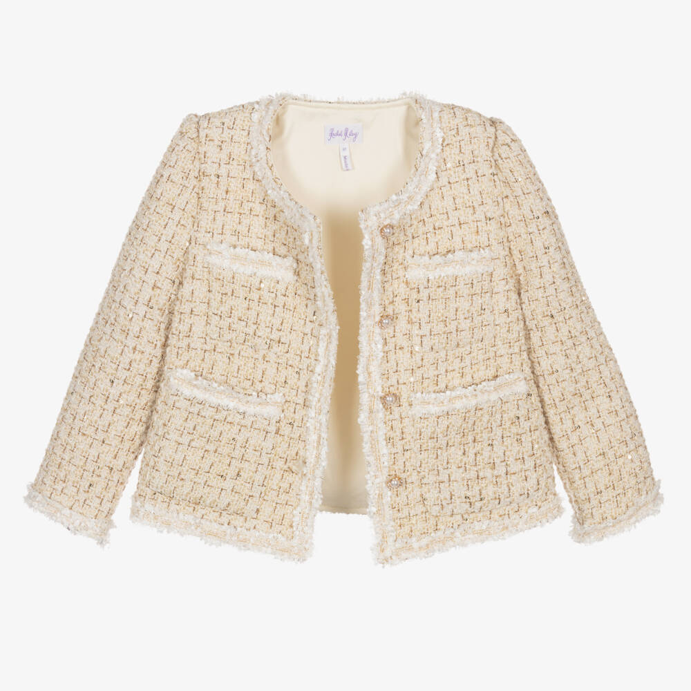 Rachel Riley-طقم تنورة تويد لون عاجي وذهبي للبنات | Childrensalon