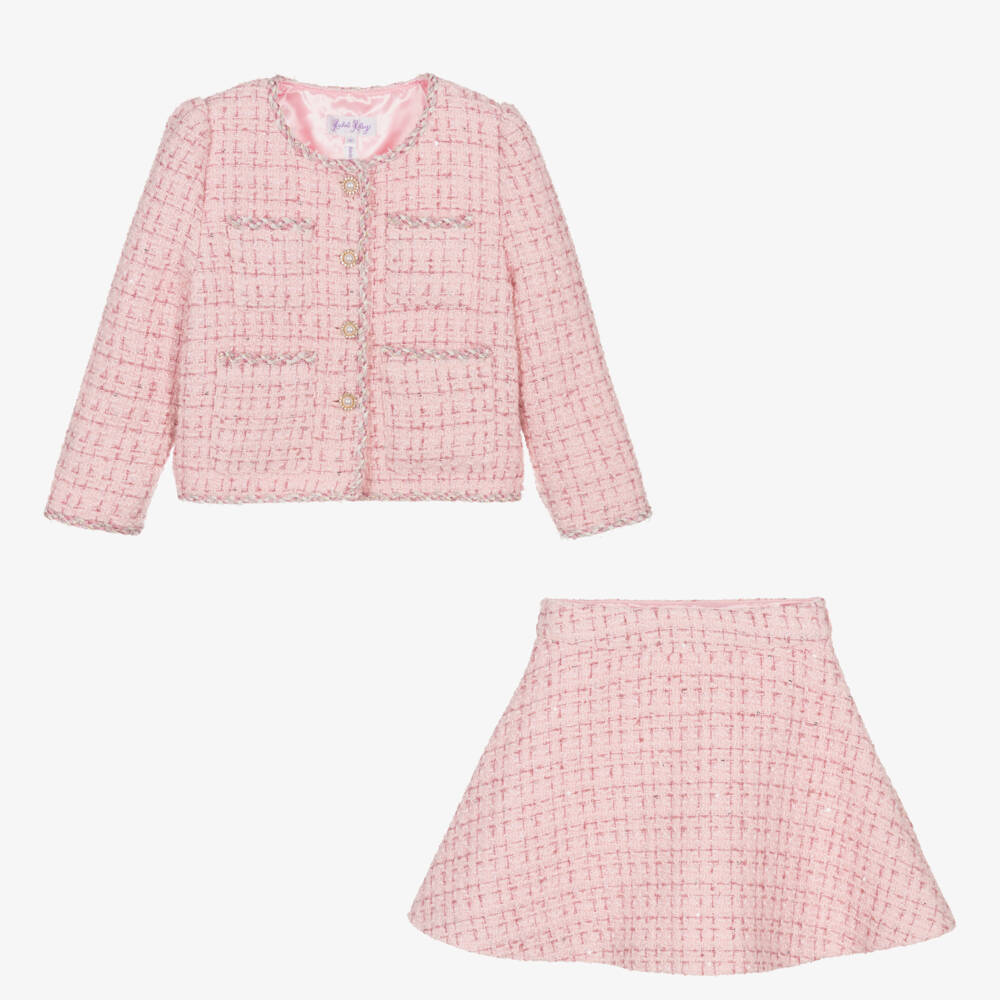 Rachel Riley-Girls Pink Tweed Skirt Set | Childrensalon
