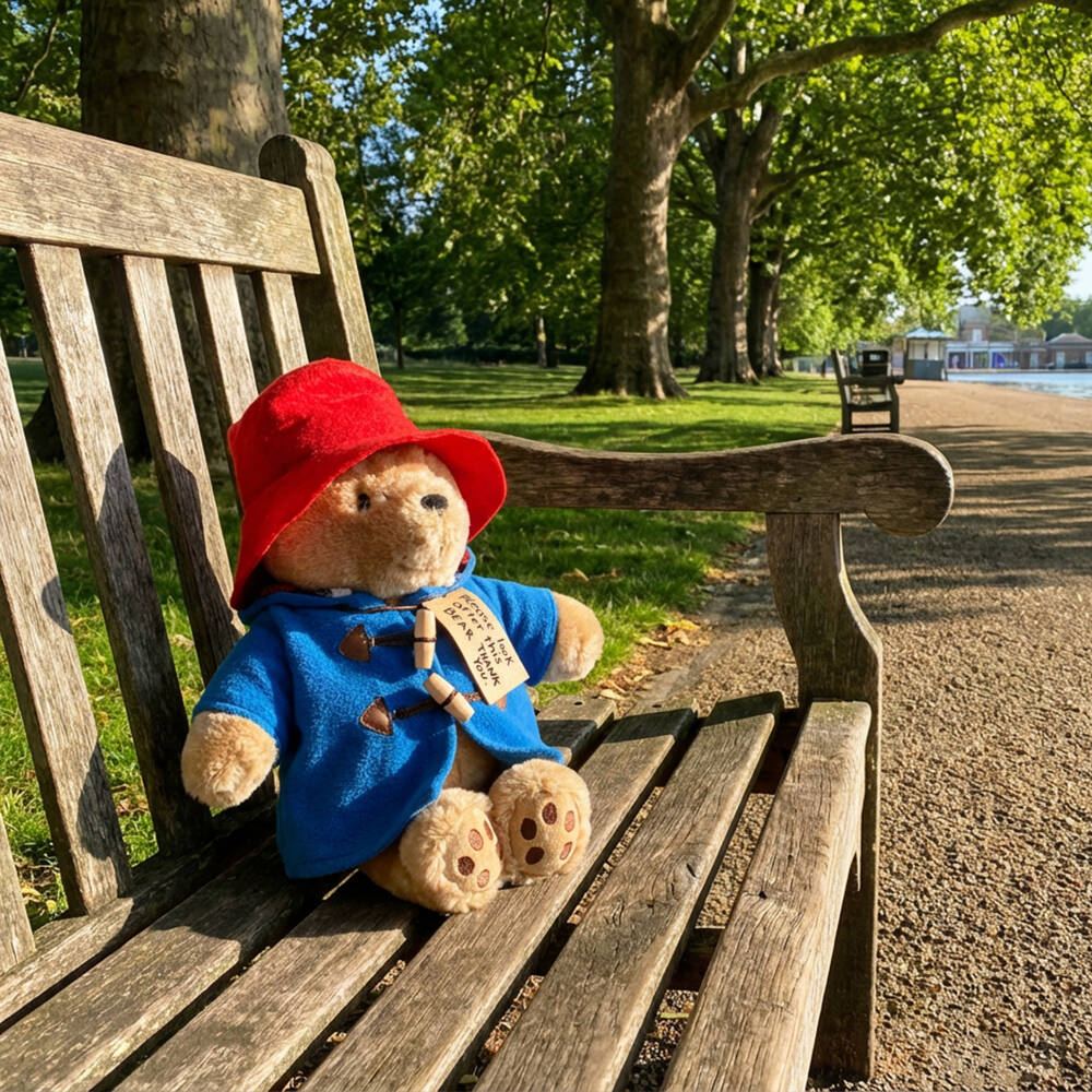 Rainbow Designs-Beige & Blue Paddington Bear Soft Toy (28cm) | Childrensalon