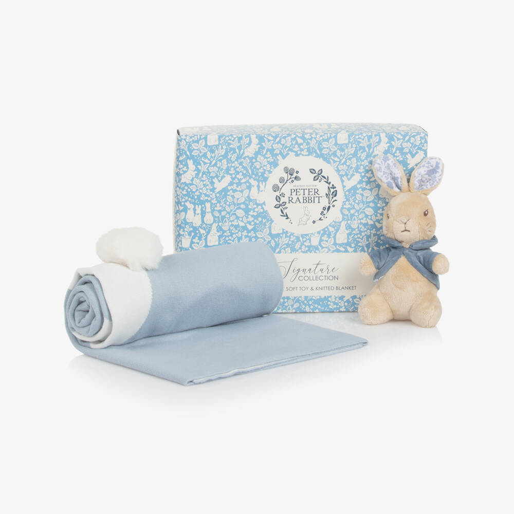Rainbow Designs-Blue Peter Rabbit Soft Toy & Knitted Blanket Gift Set | Childrensalon
