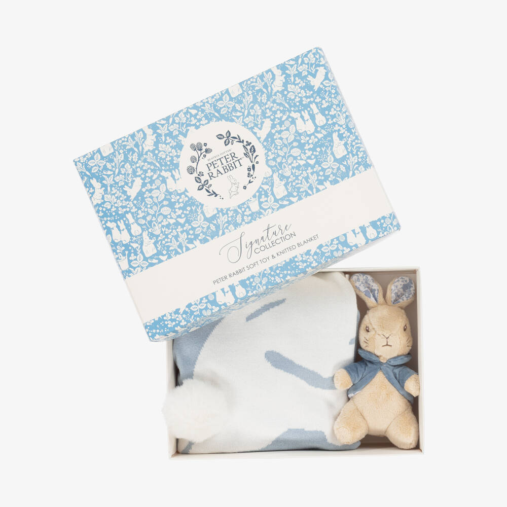 Rainbow Designs-Blue Peter Rabbit Soft Toy & Knitted Blanket Gift Set | Childrensalon