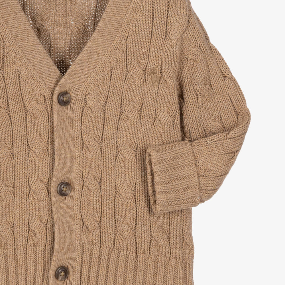 Ralph Lauren-Baby Boys Beige Cable-Knit Cardigan | Childrensalon