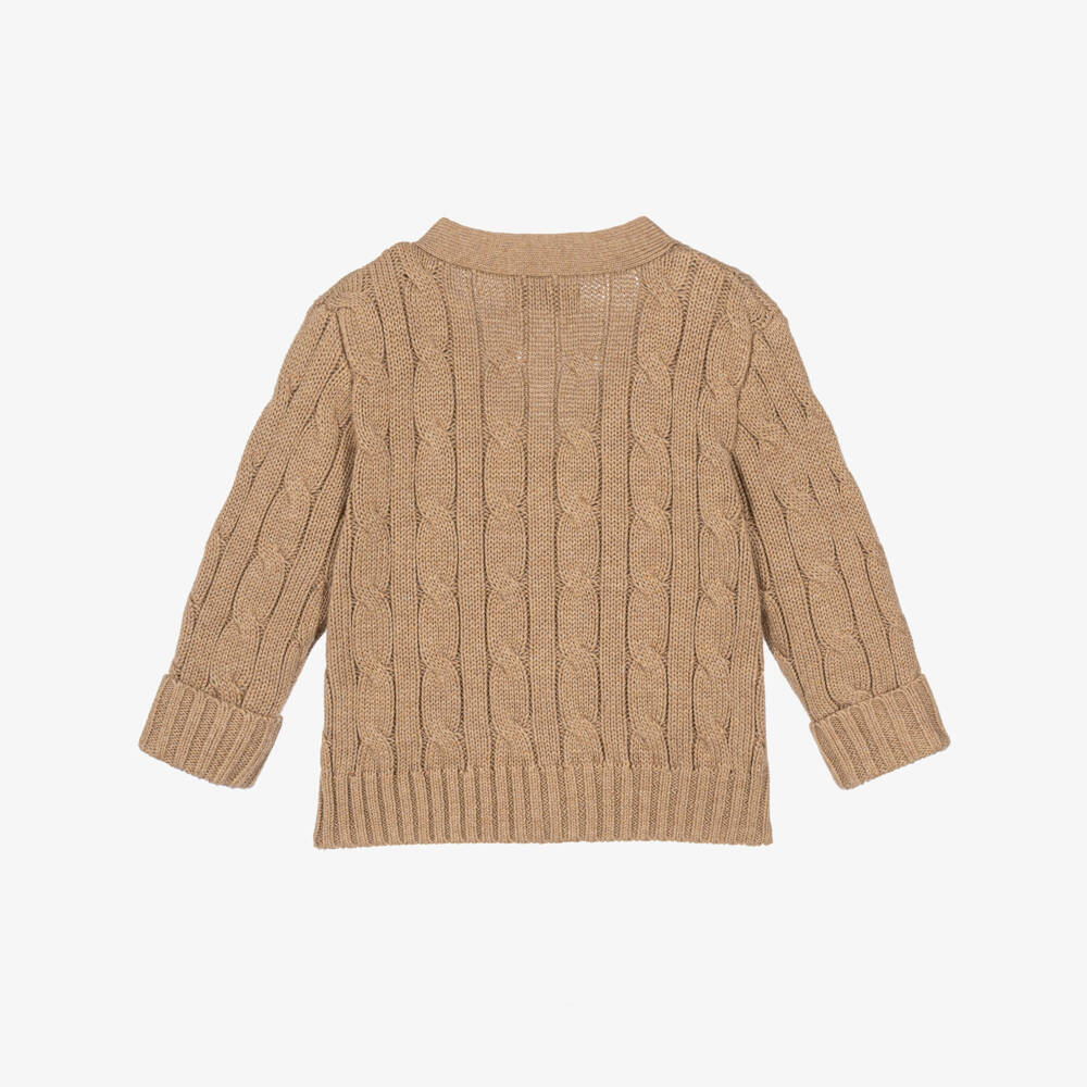 Ralph Lauren-Baby Boys Beige Cable-Knit Cardigan | Childrensalon