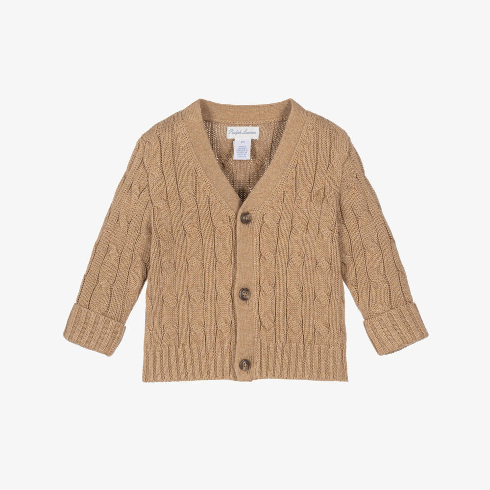 Ralph Lauren-Baby Boys Beige Cable-Knit Cardigan | Childrensalon