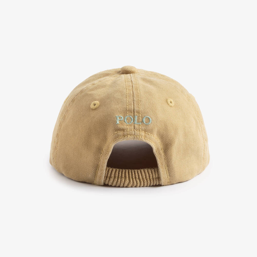 Ralph Lauren-Baby Boys Beige Canvas Polo Bear Cap | Childrensalon