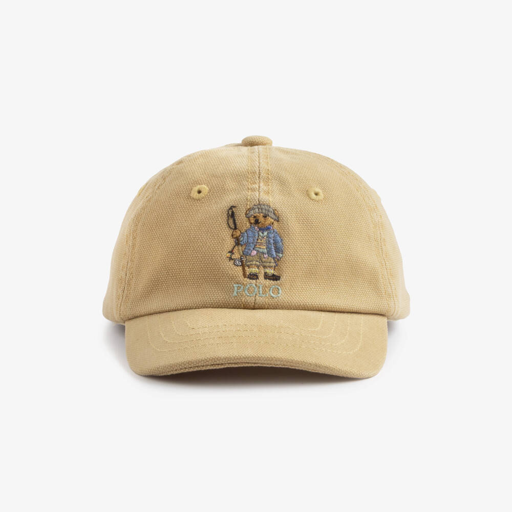 Ralph Lauren-Baby Boys Beige Canvas Polo Bear Cap | Childrensalon