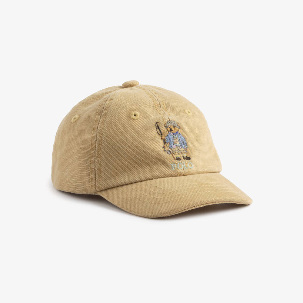 Ralph Lauren-Baby Boys Beige Canvas Polo Bear Cap | Childrensalon