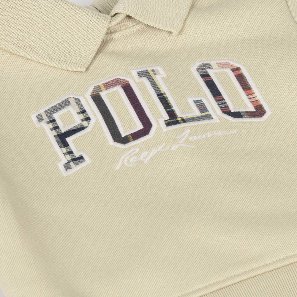 Ralph Lauren-Baby Boys Beige Cargo Shorts Set with Tartan Lettering | Childrensalon