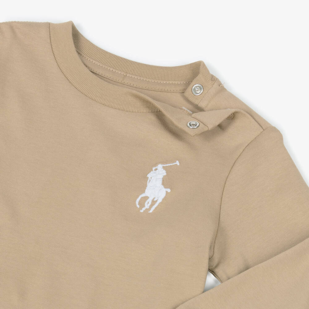 Ralph Lauren-Baby Boys Beige Cotton Big Pony Top | Childrensalon
