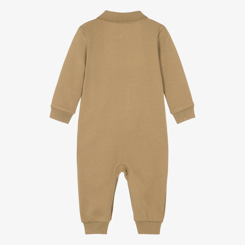 Ralph Lauren-Baby Boys Beige Cotton Jersey Romper with Collar | Childrensalon