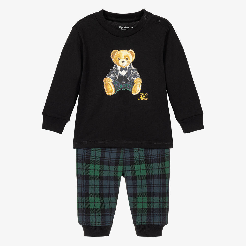 Ralph Lauren-Baby Boys Black & Tartan Polo Bear Outfit | Childrensalon