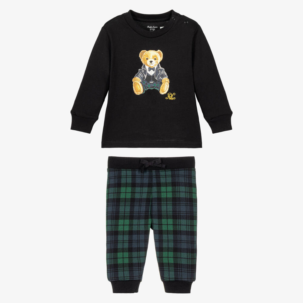 Ralph Lauren-Baby Boys Black & Tartan Polo Bear Outfit | Childrensalon