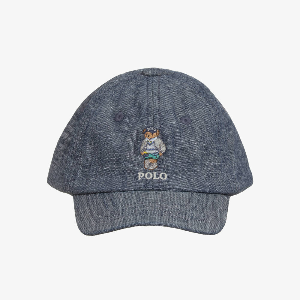 Ralph Lauren-Baby Boys Blue Chambray Polo Bear Cap | Childrensalon