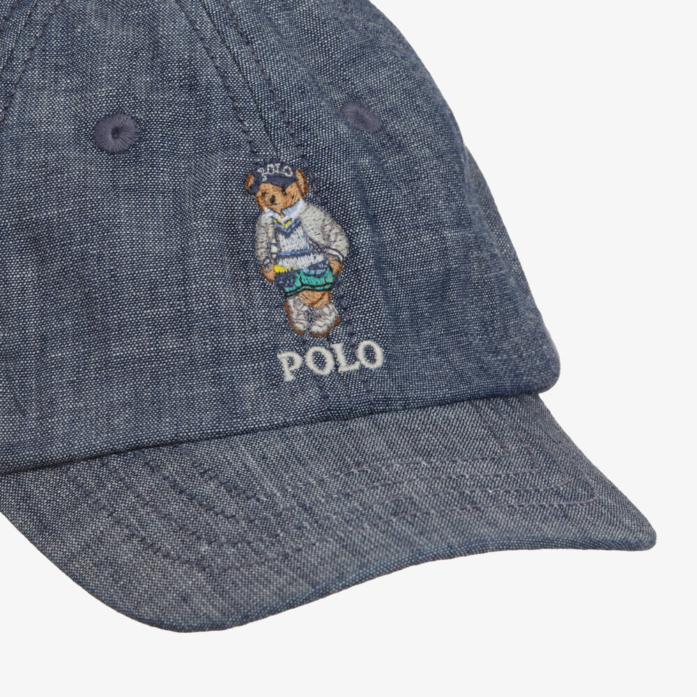 Ralph Lauren-Baby Boys Blue Chambray Polo Bear Cap | Childrensalon