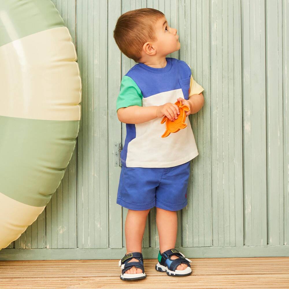 Ralph Lauren-Baby Boys Blue Colourblock Cotton Jersey T-Shirt | Childrensalon