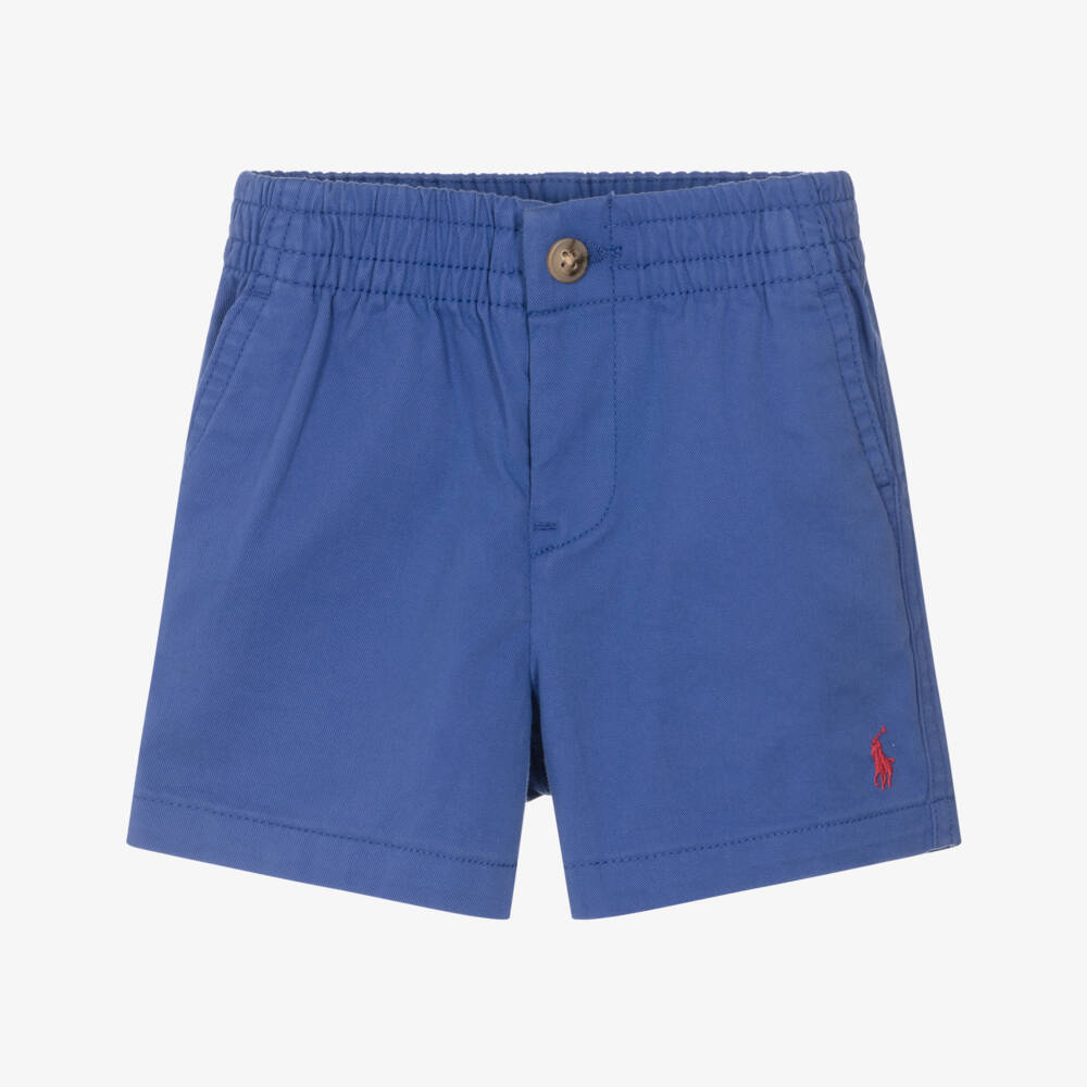 Ralph Lauren-Baby Boys Blue Cotton Twill Shorts | Childrensalon