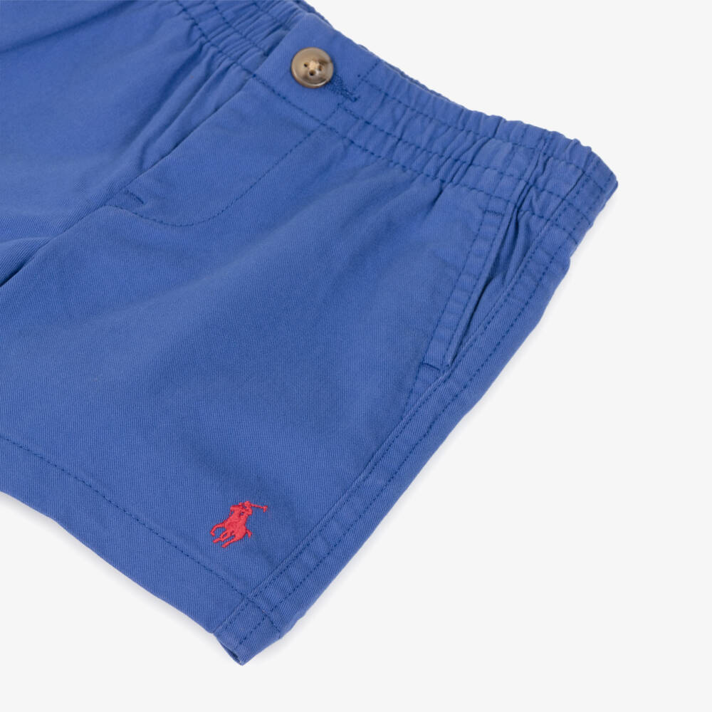 Ralph Lauren-Baby Boys Blue Cotton Twill Shorts | Childrensalon