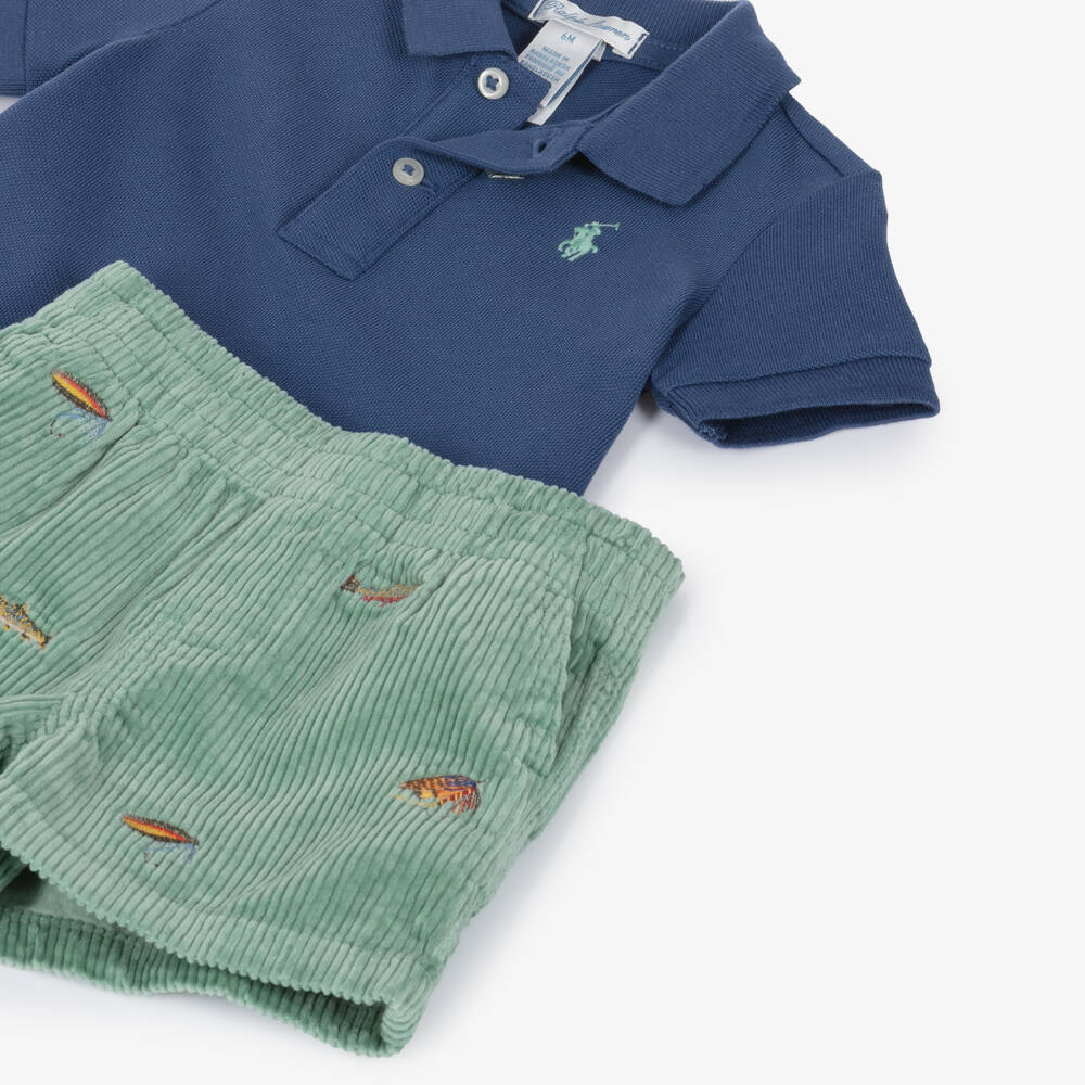Ralph Lauren-Baby Boys Blue & Green Corduroy Shorts Set | Childrensalon