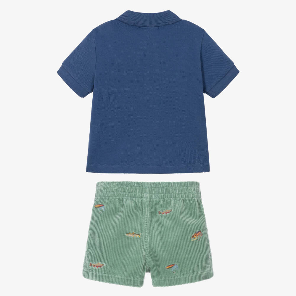 Ralph Lauren-Baby Boys Blue & Green Corduroy Shorts Set | Childrensalon