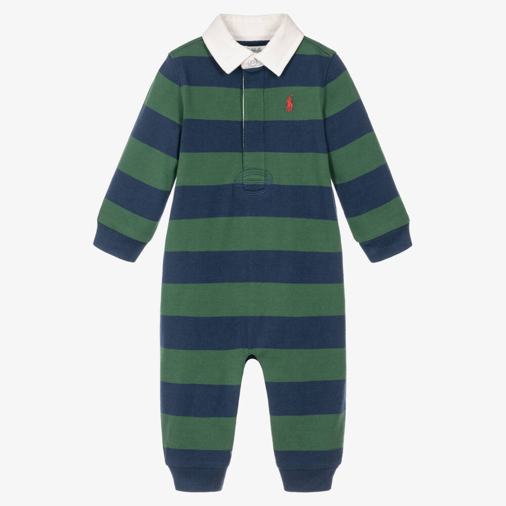 Ralph Lauren-Baby Boys Blue & Green Striped Babygrow | Childrensalon