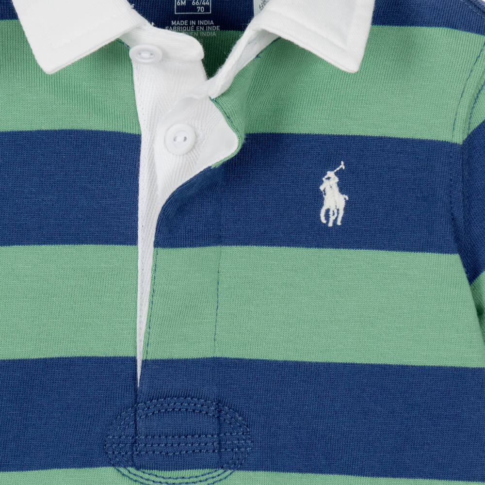 Ralph Lauren-Baby Boys Blue & Green Striped Cotton Rugby Shorts Set | Childrensalon