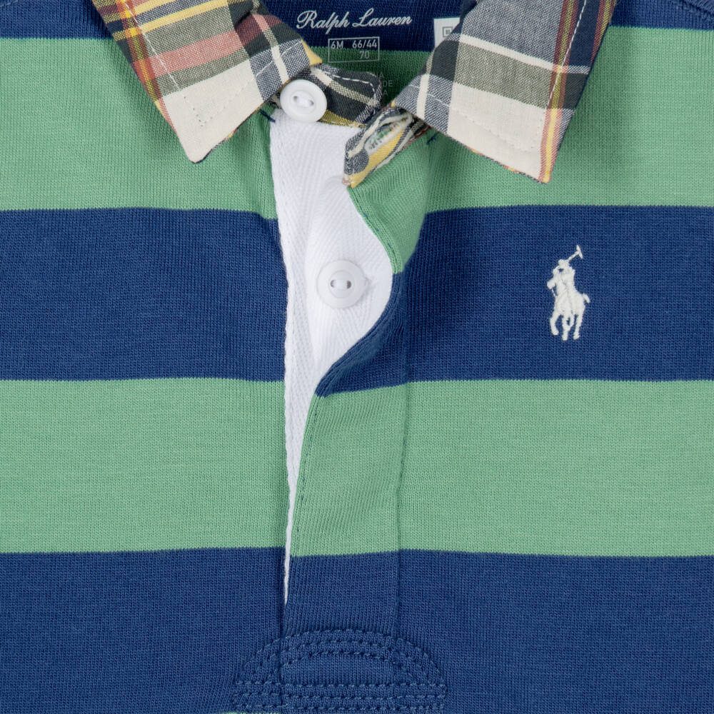 Ralph Lauren-Baby Boys Blue & Green Striped Cotton Rugby-Style Shortie | Childrensalon