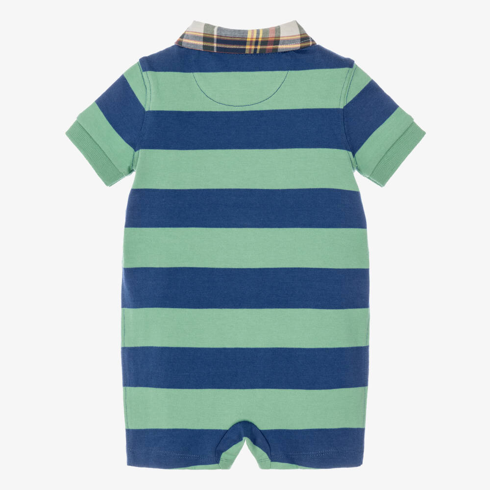 Ralph Lauren-Baby Boys Blue & Green Striped Cotton Rugby-Style Shortie | Childrensalon